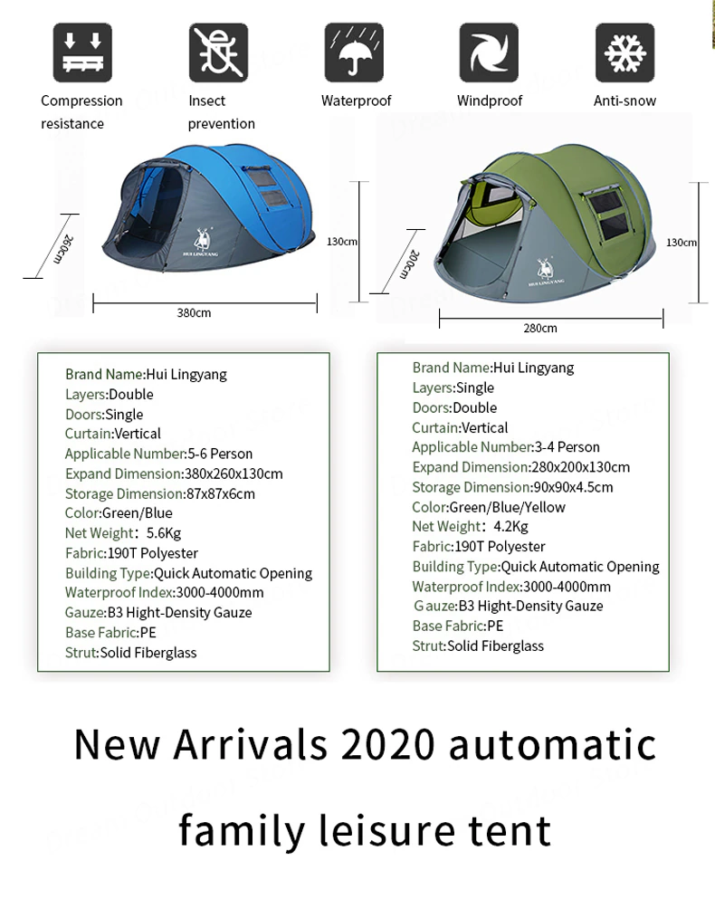 Cheap Goat Tents HUI LINGYANG Throw Pop Up Tent 4 6 Person Outdoor Automatic Tents Double Layers Large Family Tent Waterproof Camping Hiking Tent Tents 